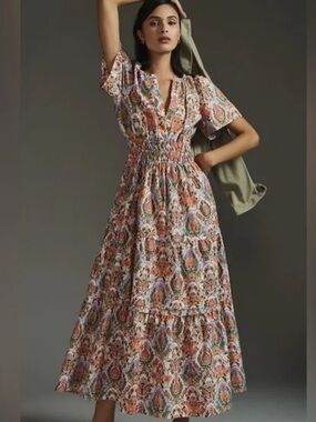 Anthropologie Somerset Floral Paisley Maxi Spring Dress Size 2X Womens